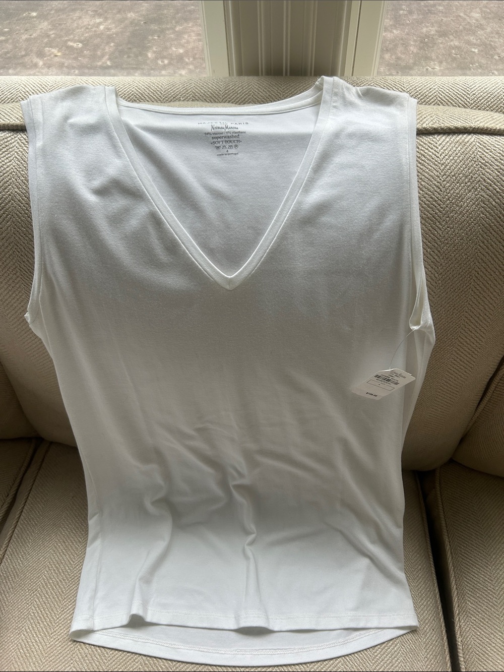 Majestic White V-Neck Sleeveless Top